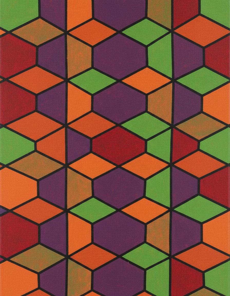 Infinite Tessellation In Crimson And Violet: A Monumental Geometric Study Of Eternal Order — Caroline Pelletier