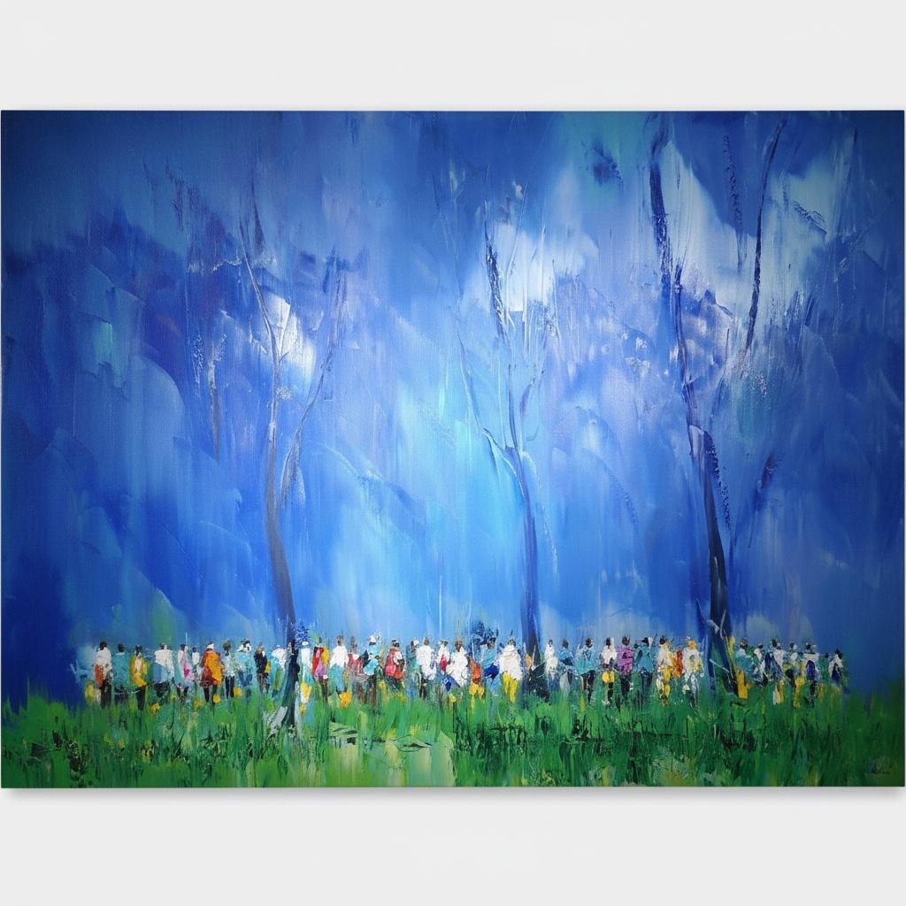 Ethereal Blue Shadows Amidst The Rhythmic Silence Of A Sylvan Gathering — Christian Noiret