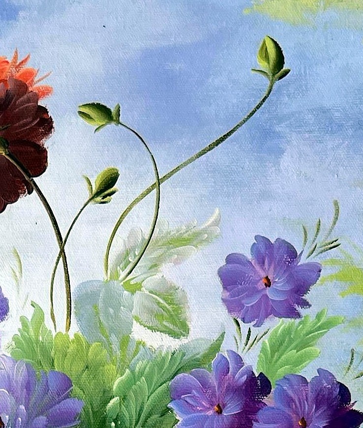 Romantic Floral Still Life on Stone Plinth - detail