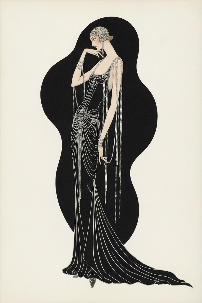 Pearl-laced Silhouette In A Monochromatic Void — Valentin Laurent De Courcey