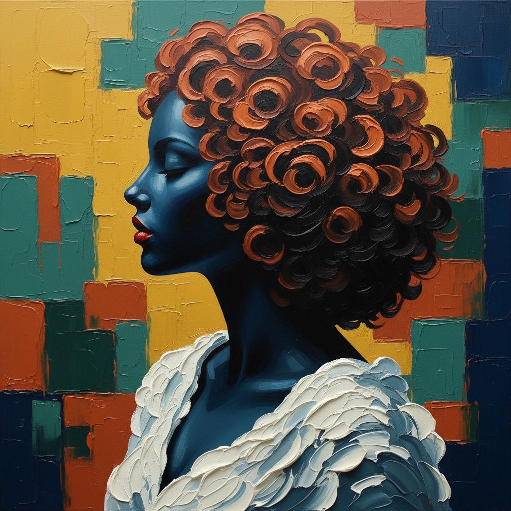 Monolithic Profile In Cobalt And Copper Amidst A Geometric Mosaic Of Eternal Silence — Christian Noiret