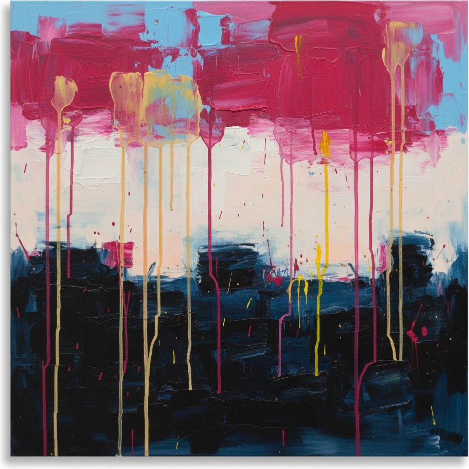 Descending Magenta Tides Over Deep Indigo Shadows: A Monumental Abstract Study — Christian Noiret