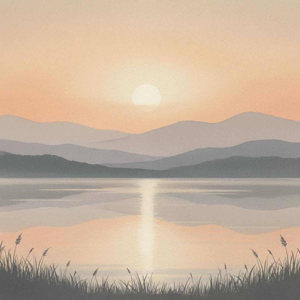 Ethereal Dawn Over Silken Peaks In A Meditative Peach And Grey Horizon — Laurent Roche
