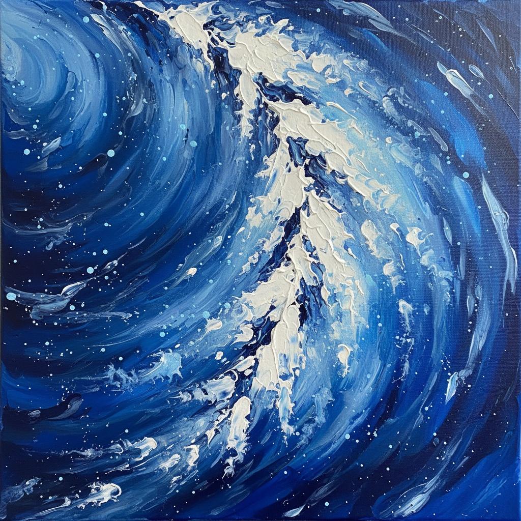 Celestial Vortex In Midnight Blue: A Monumental Study Of Fluid Motion And Light — Christian Noiret