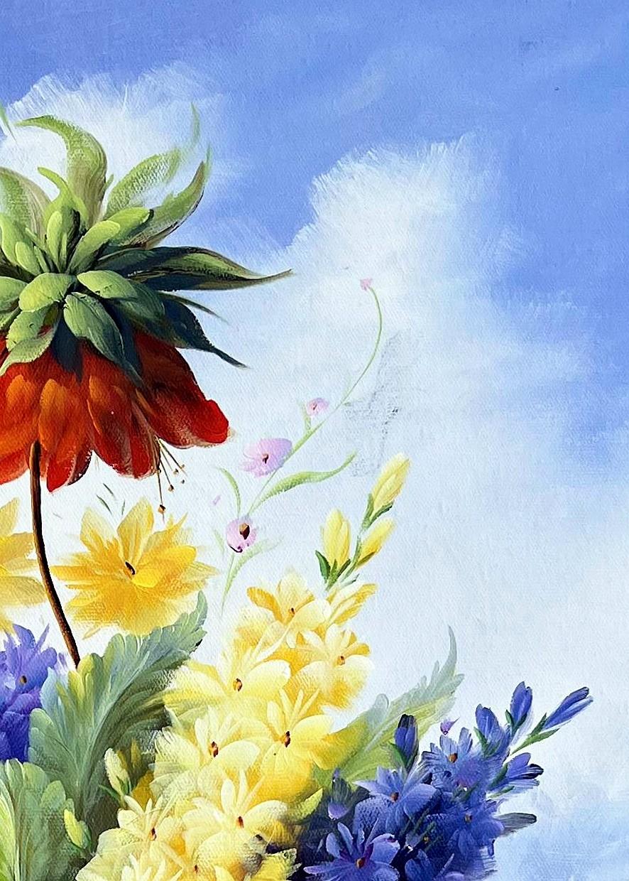 Romantic Floral Still Life on Stone Ledge - detail