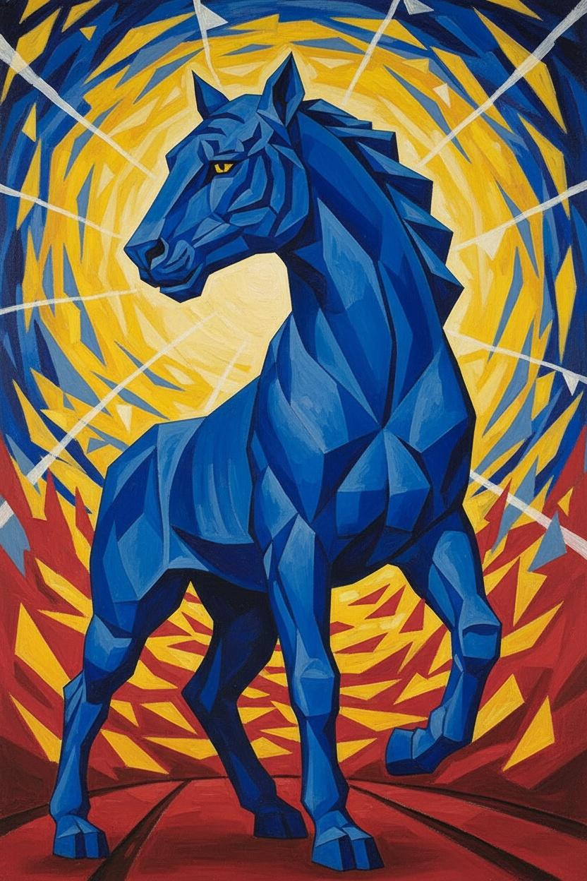 Celestial Geometry: The Azure Equine In Solar Radiance — Agathe Morin