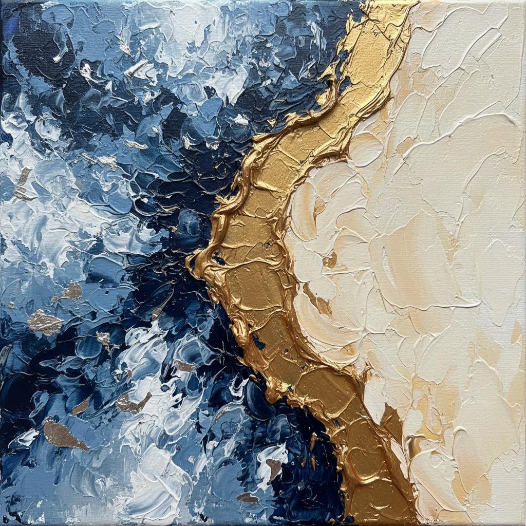 Gilded Fracture: A Monumental Study Of Oceanic Turbulence And Luminous Gold Veins — David Moreau