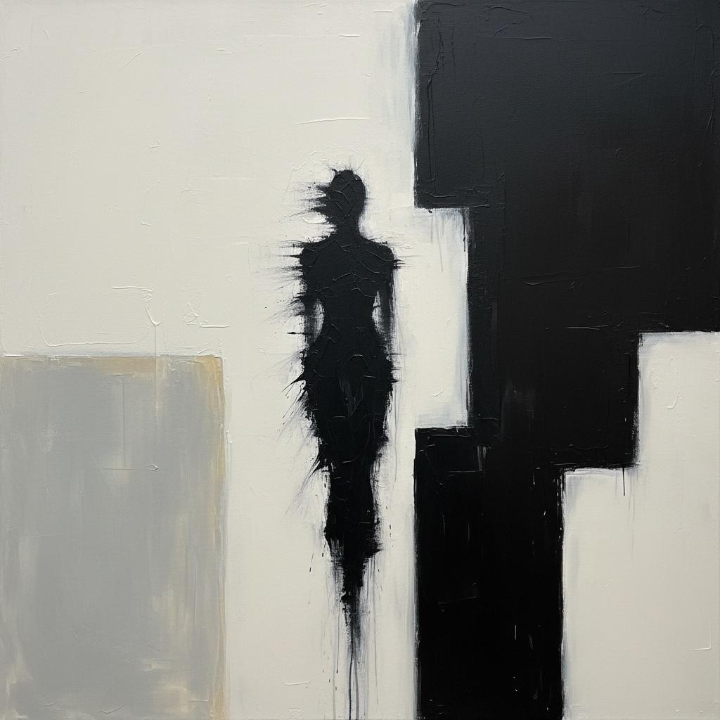 Fragmented Silhouette In Monochromatic Void: A Singular Monument Of Melancholic Gravity — Laurent Fabre
