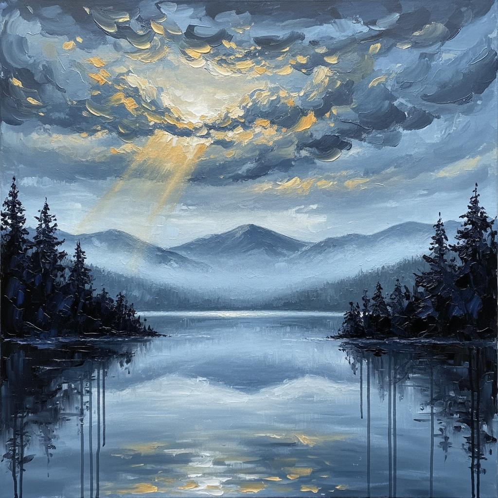 Ethereal Light Cascading Through The Silent Majesty Of Indigo Mountain Shadows — Christian Noiret
