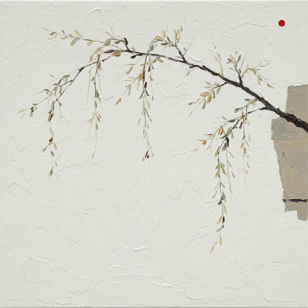 Ephemeral Descent Of A Crimson Solitude Amidst Textured Ivory Silence — Laurent Roche