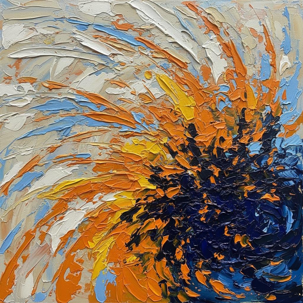Celestial Radiance: An Explosive Symphony Of Ochre And Midnight Impasto — Christian Noiret