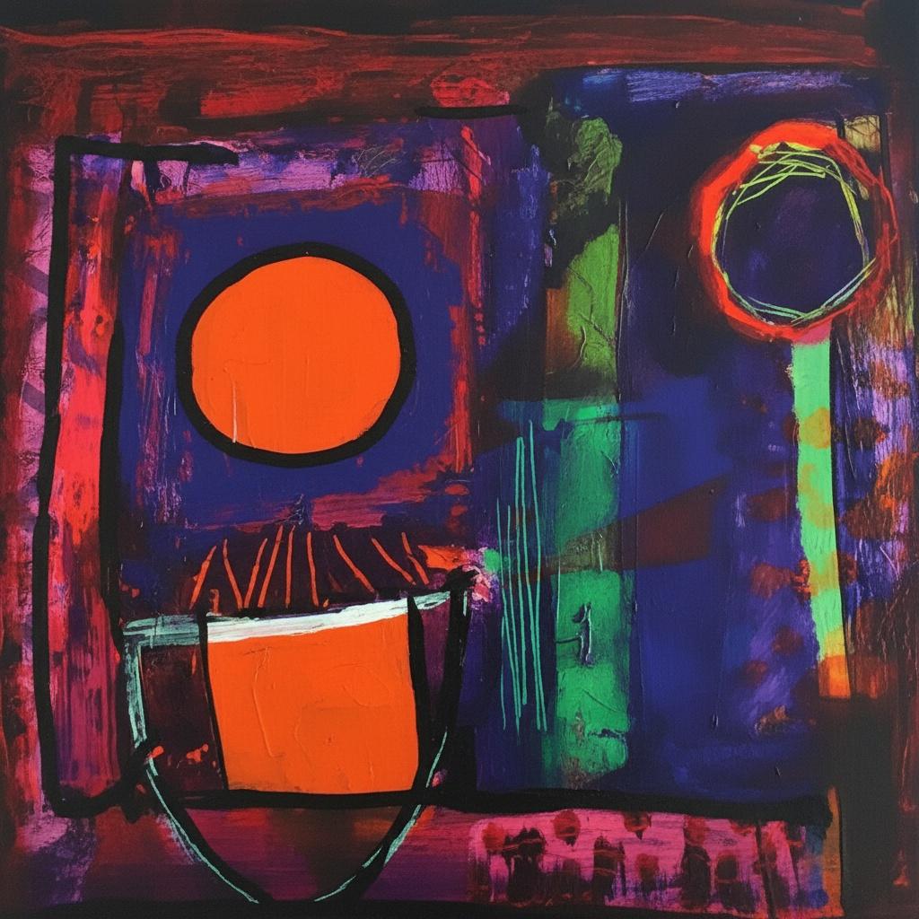 Celestial Resonance In Crimson And Ultramarine: A Monumental Abstract Study Of Solar Motion — Caroline Pelletier