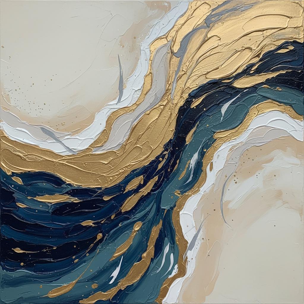 Gilded Currents Of Midnight: A Monumental Study In Fluid Gold And Navy — Christian Noiret