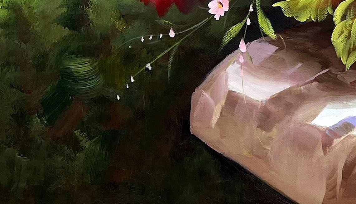 Romantic Floral Bouquet on Stone Ledge - detail
