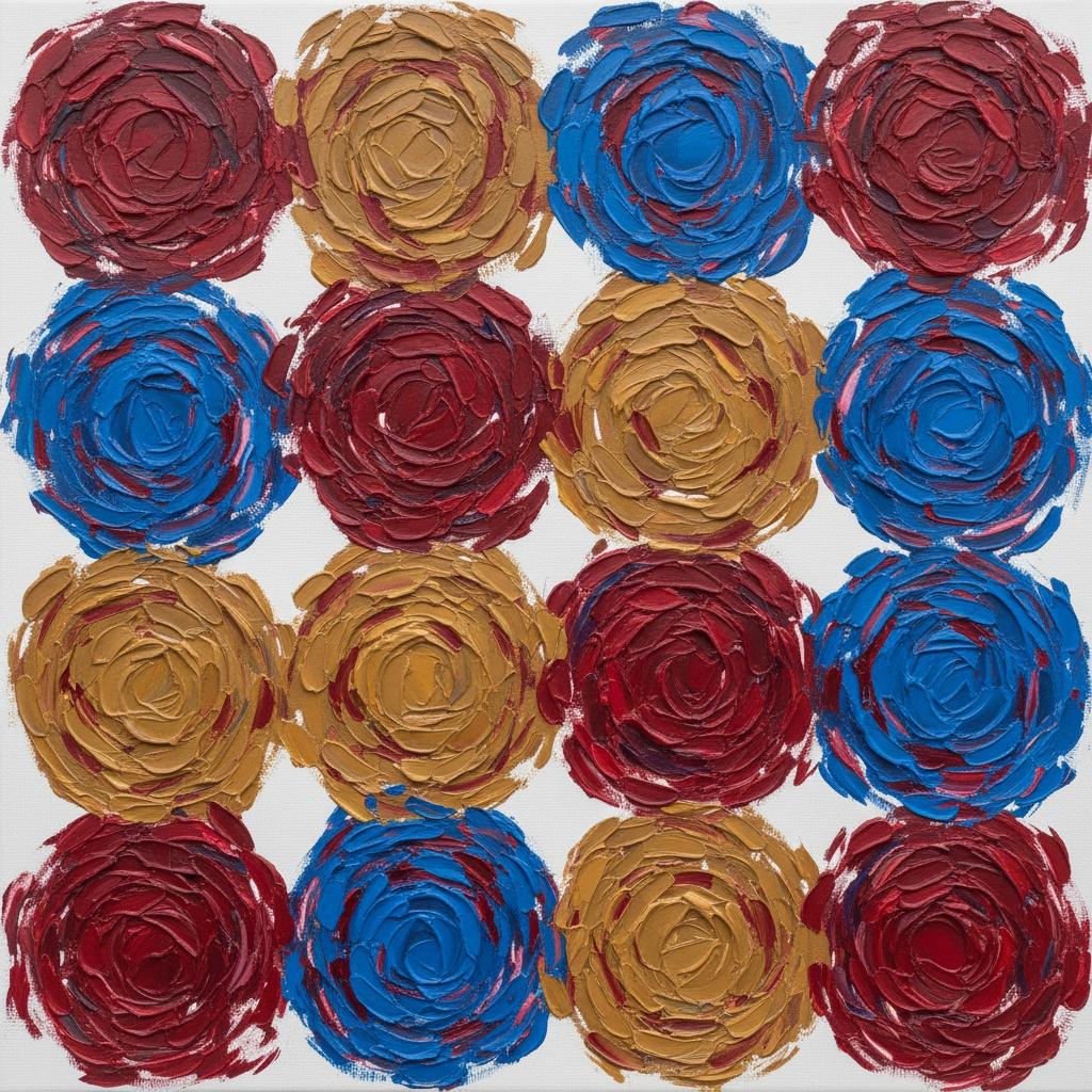 Rhythmic Rosettes In Crimson And Gold: A Monumental Study Of Tactile Symmetry — Julien Vasseur