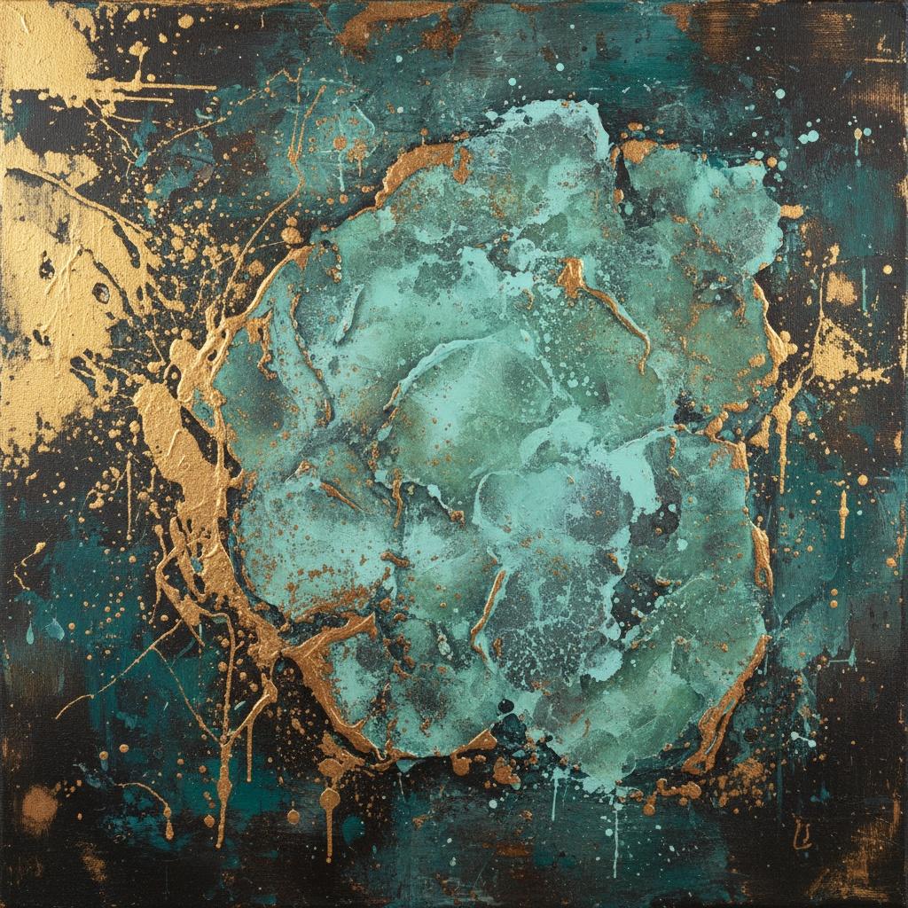 Celestial Nebula In Turquoise And Gold: A Monumental Study Of Organic Fluidity — Christian Noiret