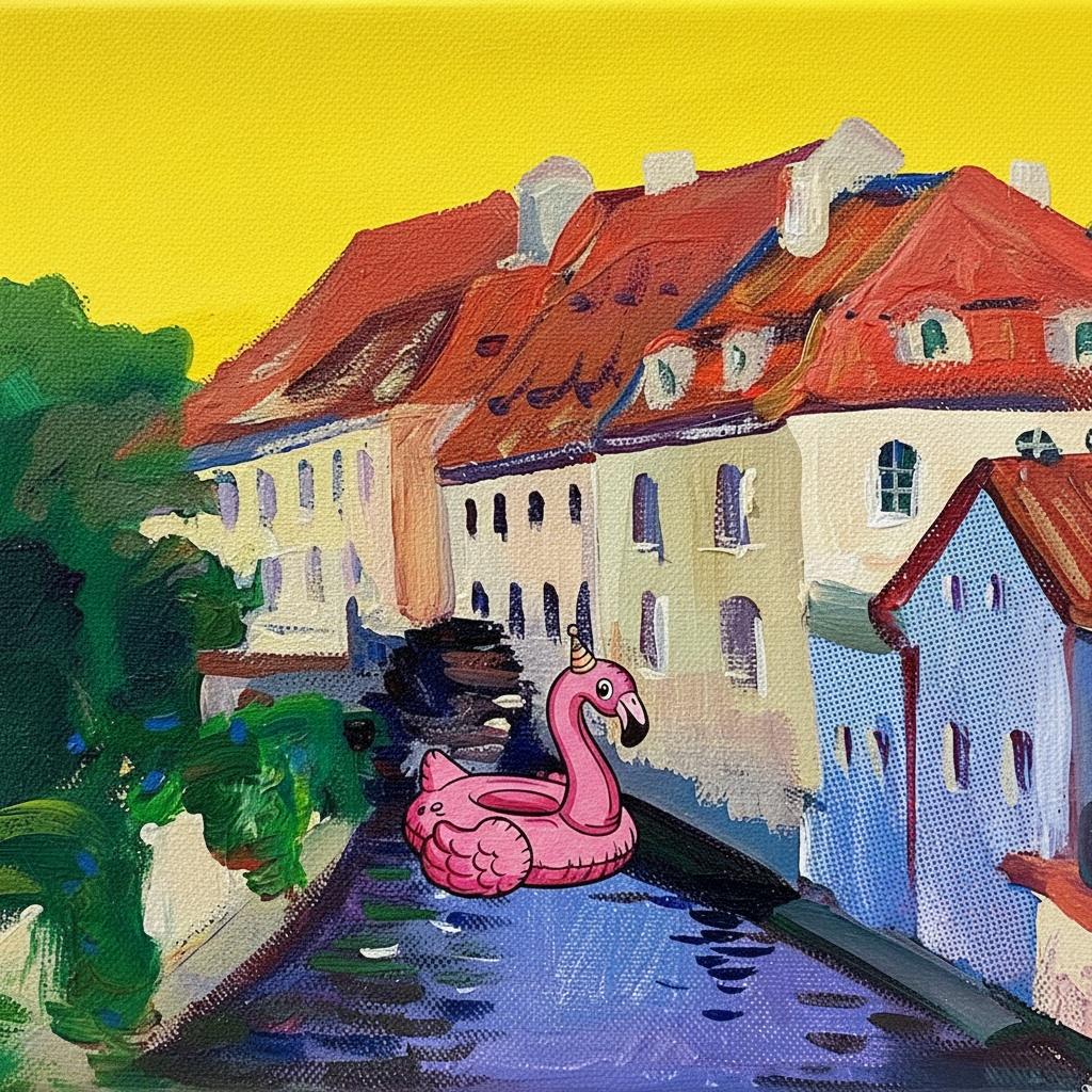 Vibrant Solitude: A Sun-drenched Canal Reflection In Expressive Impasto Strokes — Louis Cartier