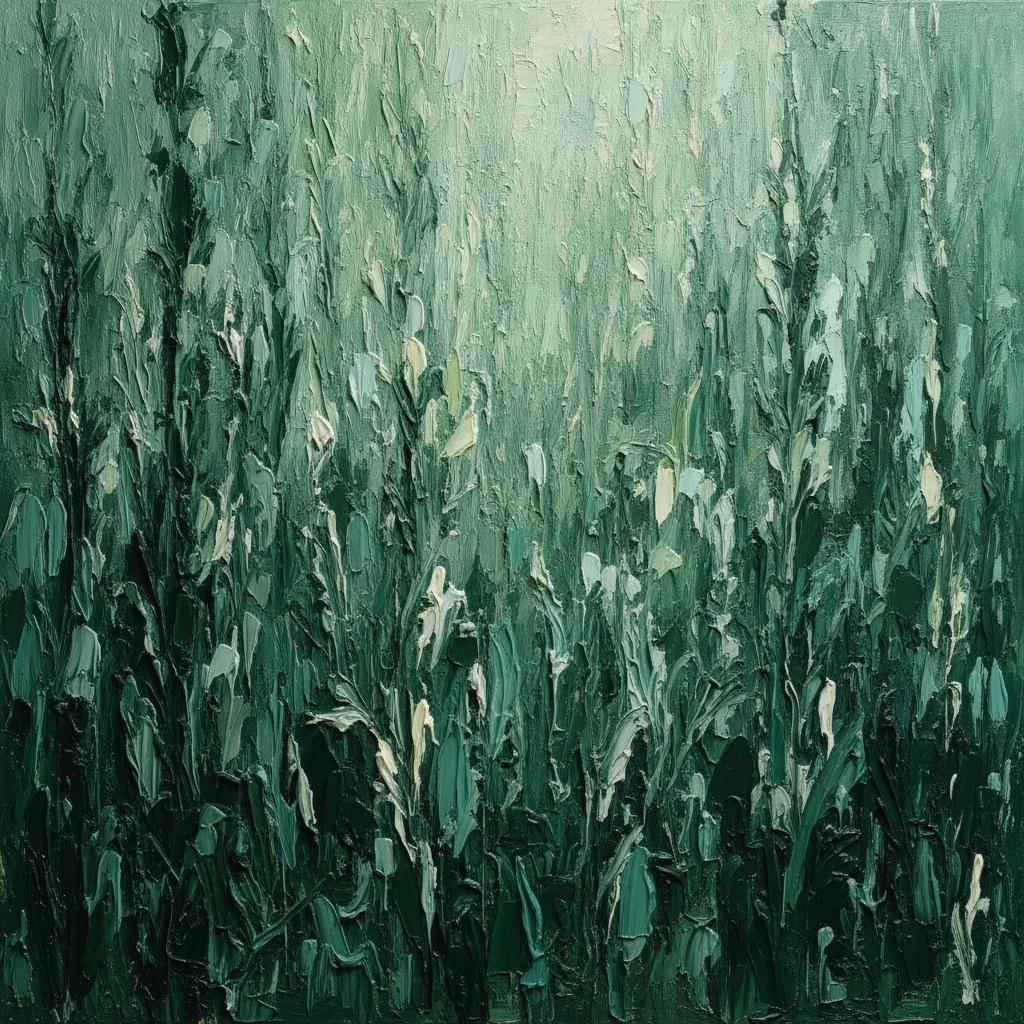 Vertical Growth Through Deep Emerald Shadows And Pale Seafoam Light — David Moreau