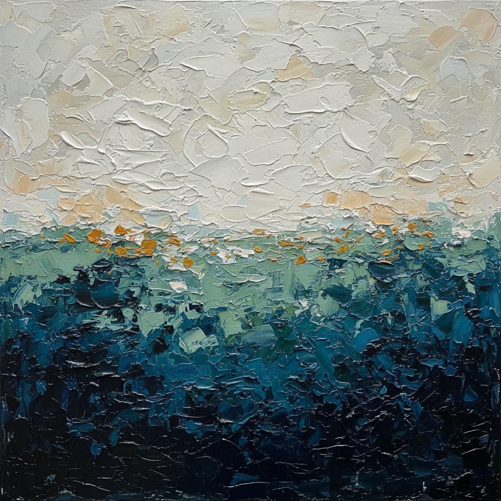 Ethereal Horizon Of Gilded Ochre And Deep Midnight Tides In Heavy Impasto — Christian Noiret