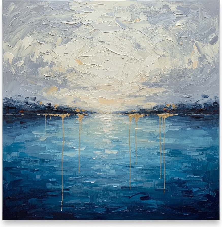 Ethereal Horizon: A Monumental Study Of Golden Light And Turbulent Azure Depths — Christian Noiret