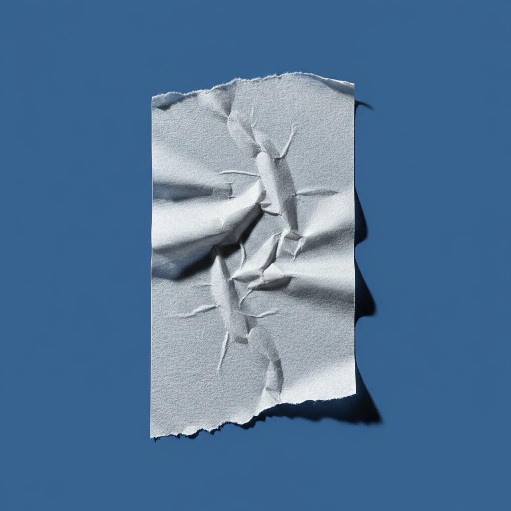 Fragmented Silence: A Monumental Study Of Cobalt Shadows And Torn Paper Relief — Chloé Tessier