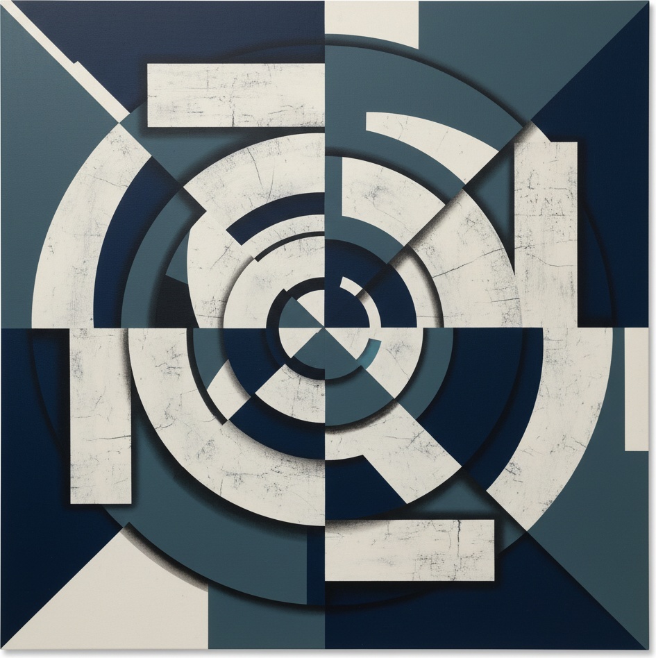 Concentric Architectonics Of Deep Teal And Pale Geometry: A Singular Study In Measured Resonance — Laurent Fabre