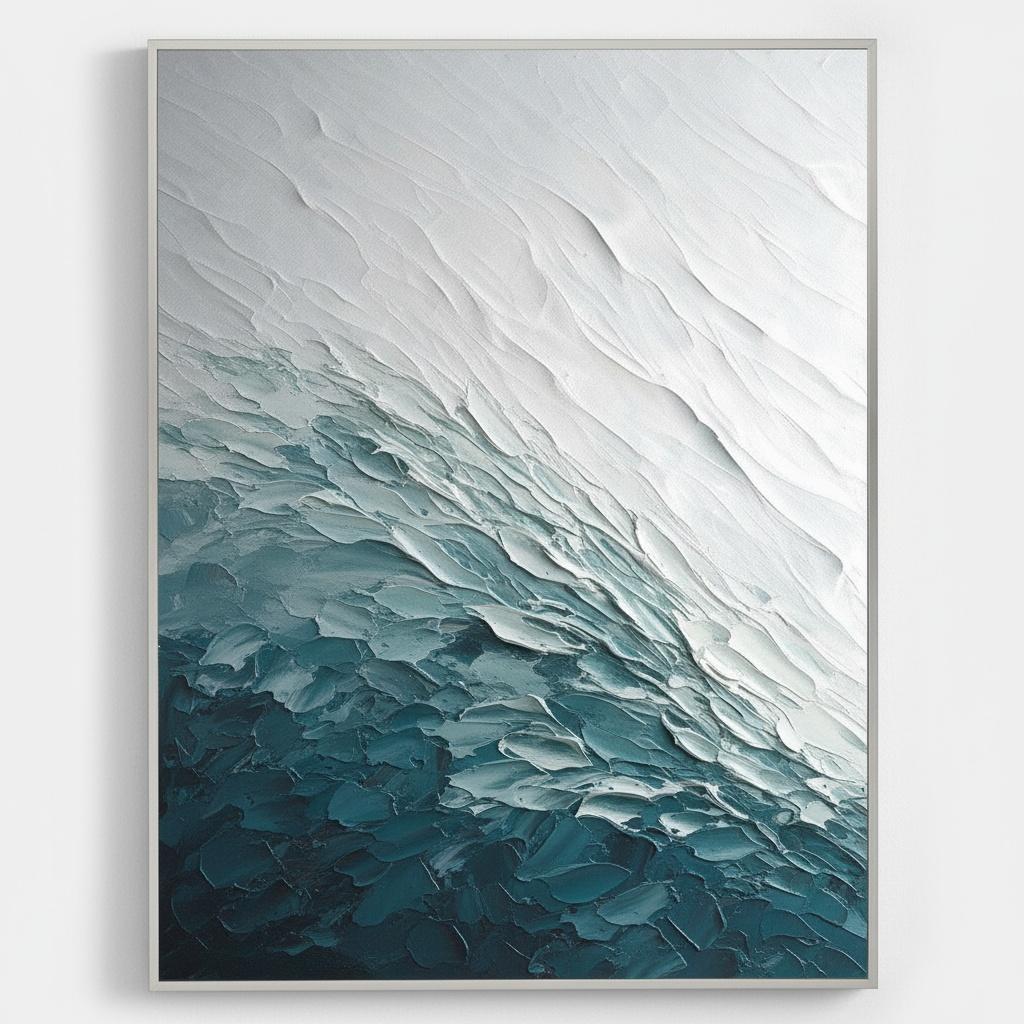 Ascension Of The Midnight Tide In Sculptural Silver And Deep Teal Impasto — David Moreau
