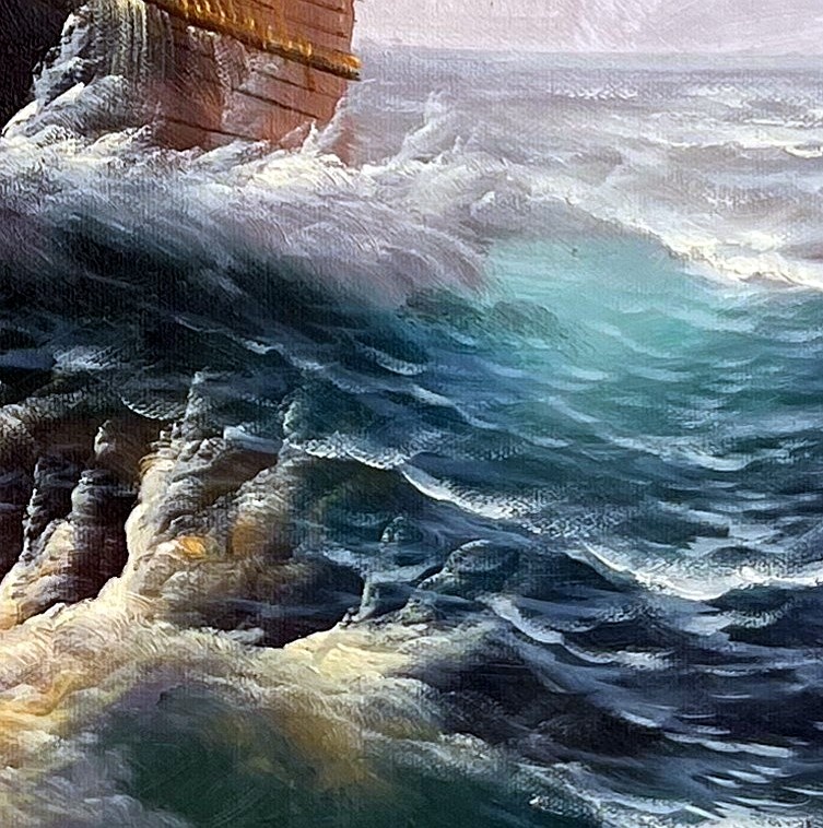 Romantic Sailing Ship at Sunset - detail