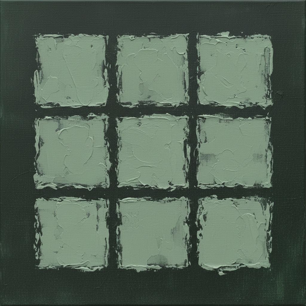 Monolithic Grid In Muted Sage: A Meditative Study Of Structured Melancholy — David Moreau