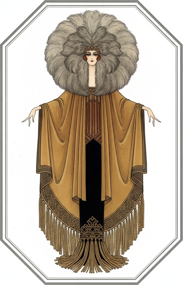 Ochre Gown Beneath A Great Plumage Of White Feathers — Valentin Laurent De Courcey