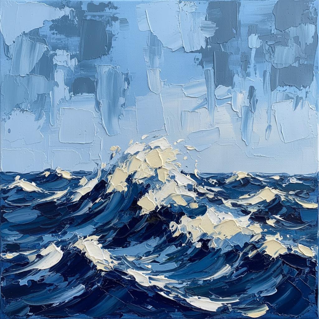 Monolithic Azure Surge: A Monumental Study Of Turbulent Oceanic Motion And Impasto Light — Christian Noiret
