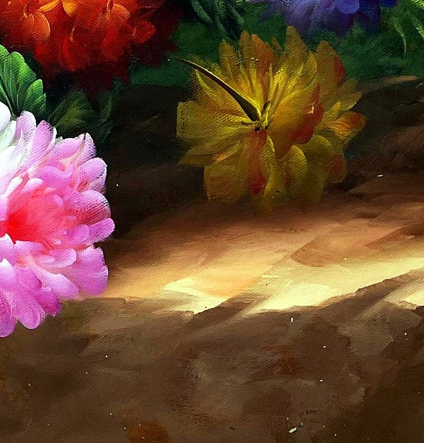 Impressionist Floral Arrangement on Stone Ledge - detail