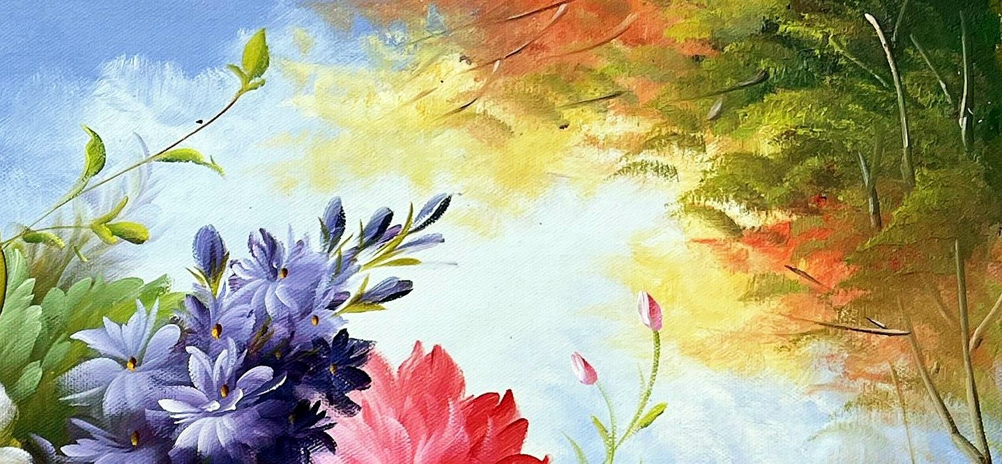Impressionist Floral Arrangement on Stone Ledge - detail