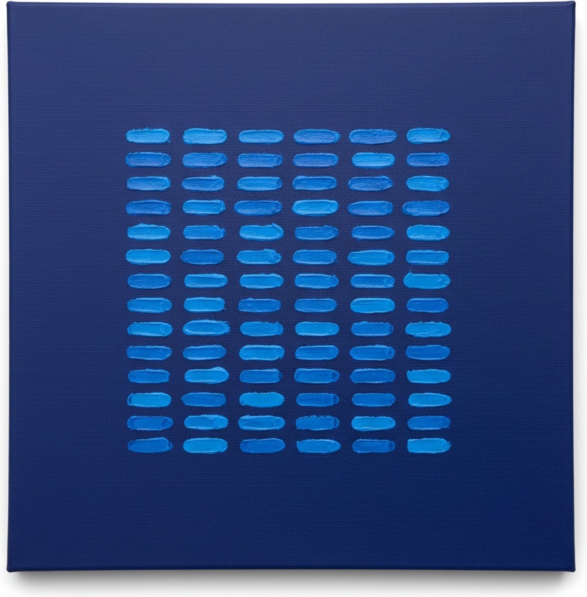 Monolithic Blue Symmetry: A Meditative Study In Cobalt Impasto And Geometric Serenity — David Moreau