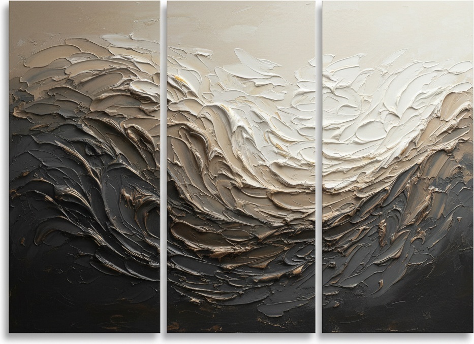 Monolithic Surge: A Triptych Of Sculptural Earth And Obsidian Waves — David Moreau