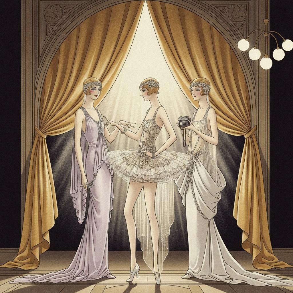 Golden Drapery Enclosing Three Figures In Lavender And Cream — Valentin Laurent De Courcey