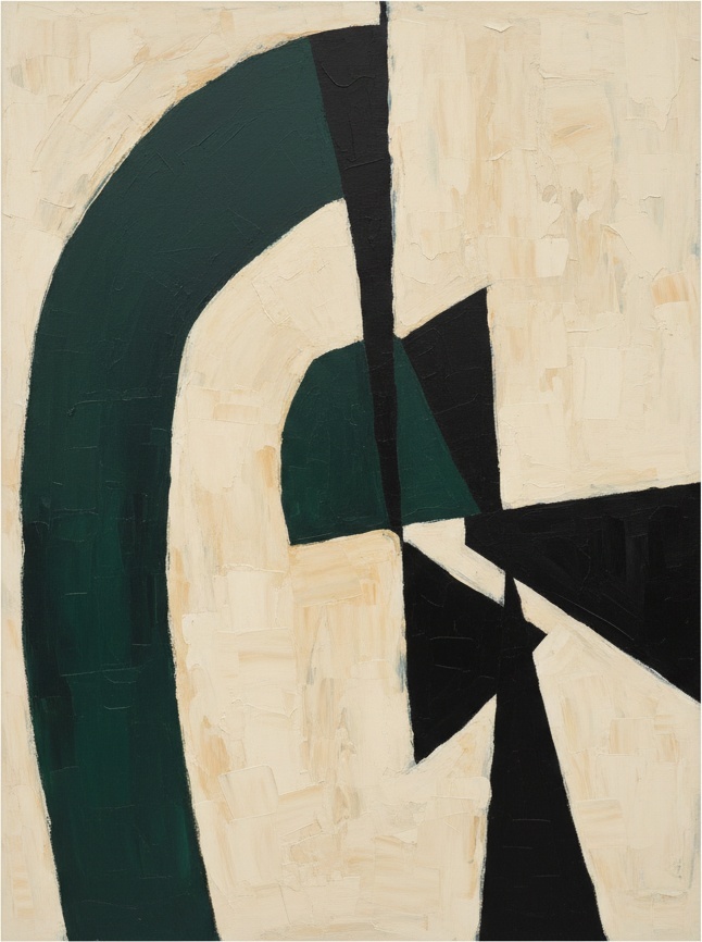 Monolithic Echoes Of Emerald And Shadow In A Fragmented Abstract Composition — Laurent Fabre