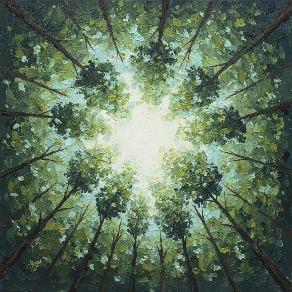 Radiant Canopy Convergence: A Meditative Study In Emerald Light And Ethereal Shadows — Laurent Fontaine