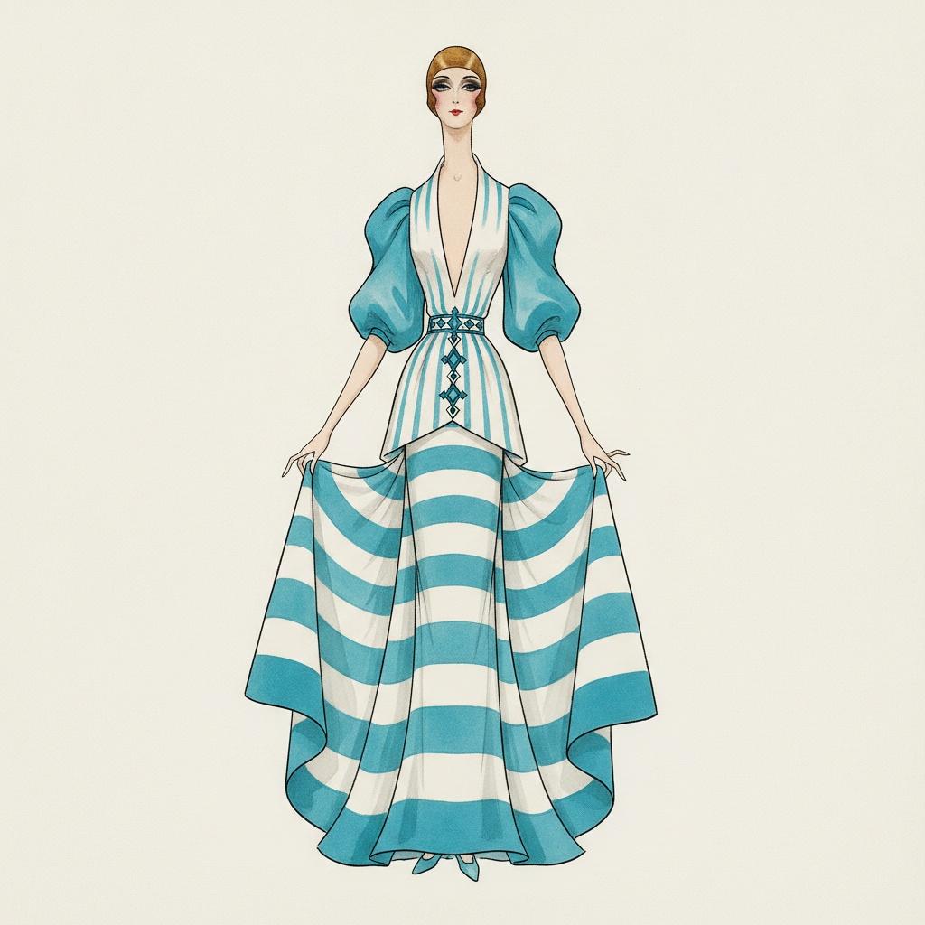 Cyan Striped Silhouette In A Sculptural A-line Skirt — Valentin Laurent De Courcey