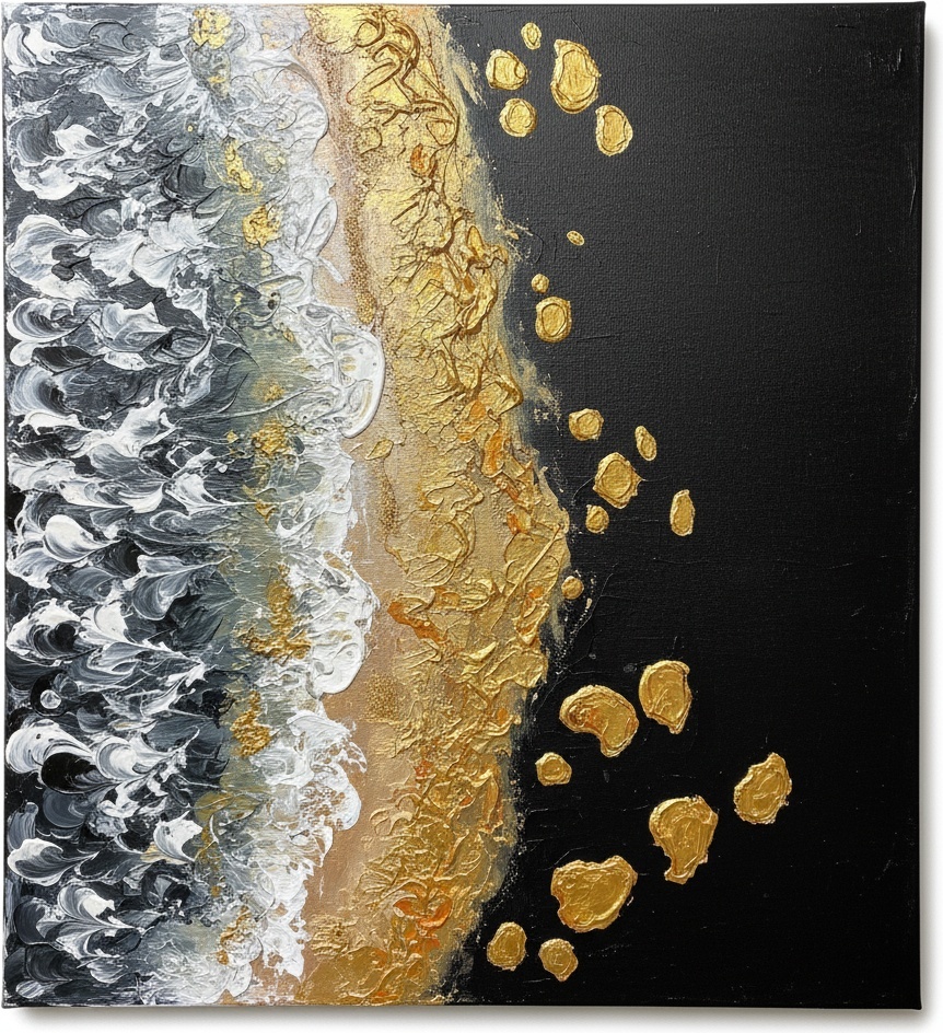 Gilded Chaos: A Monumental Study Of Golden Currents Amidst Midnight Shadows — David Moreau