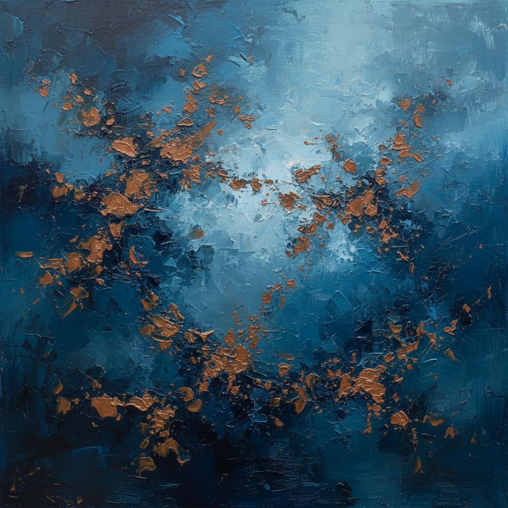 Celestial Resonance In Prussian Blue With Radiant Copper Impasto Fragments — Christian Noiret