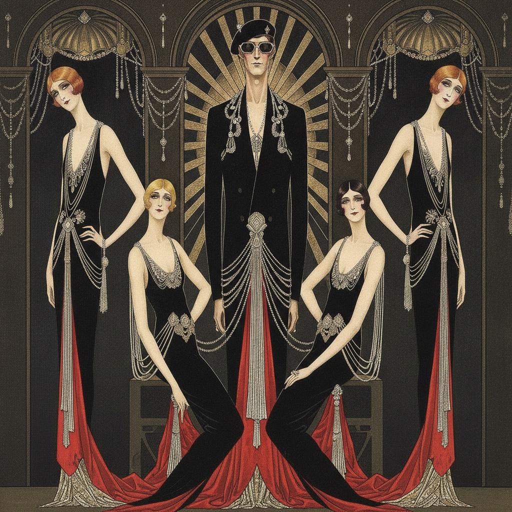 Gilded Figures Beneath A Crimson And Obsidian Sunburst — Valentin Laurent De Courcey