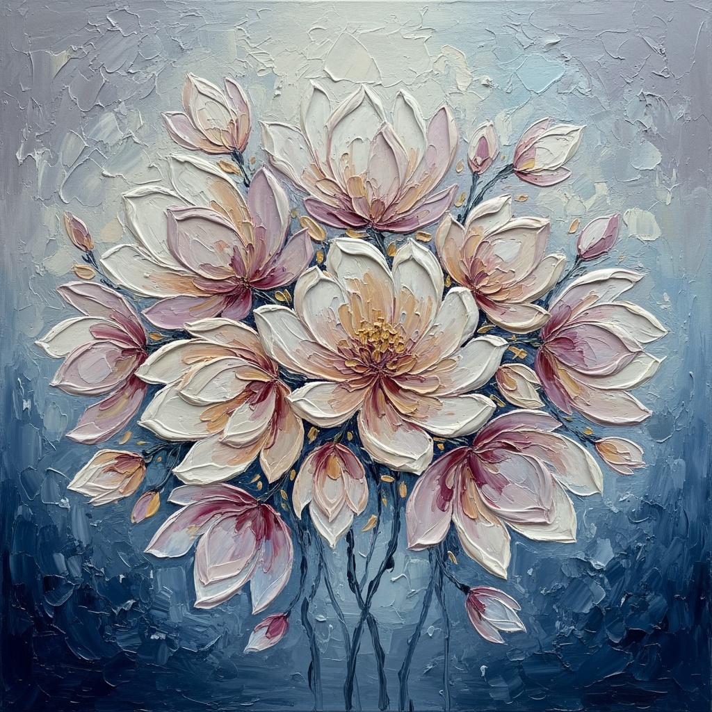 Luminous Midnight Bloom: A Monumental Study In Sculptural Impasto And Serene Radiance — David Moreau