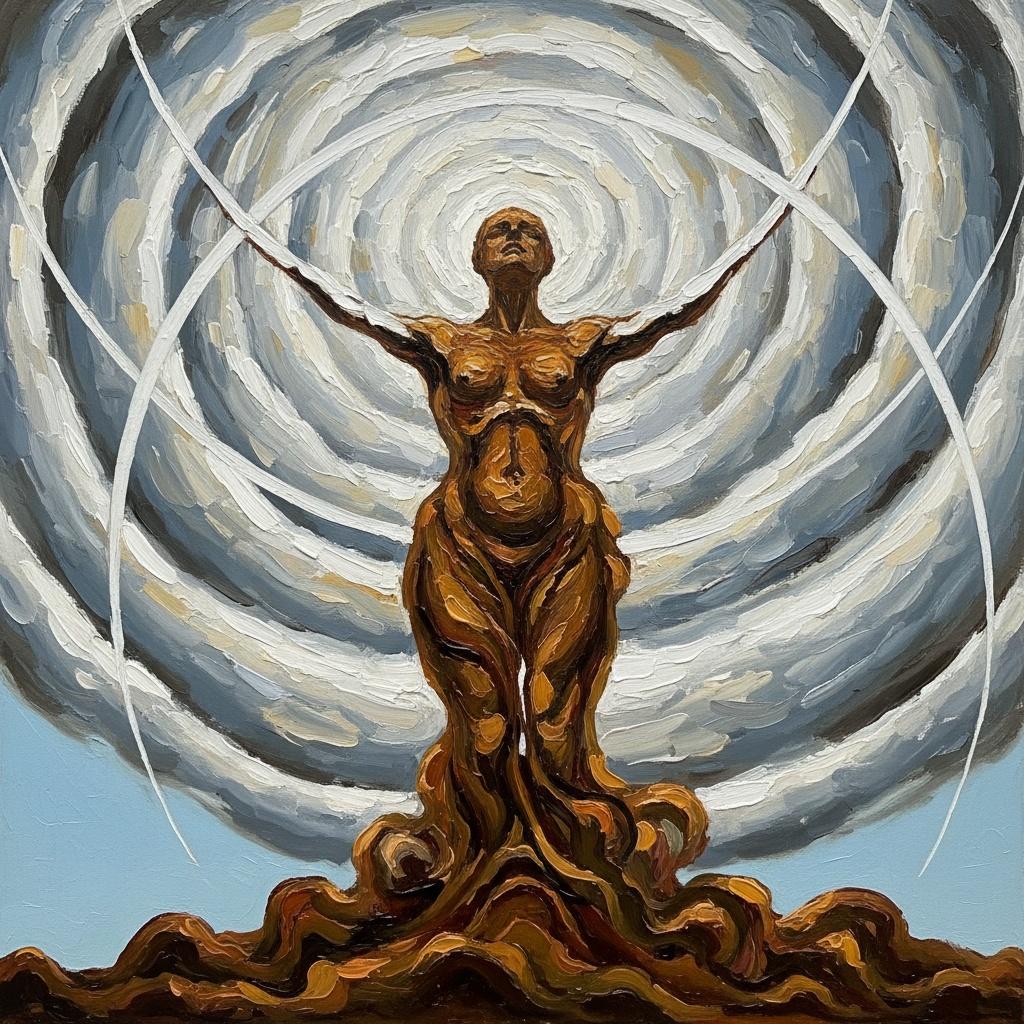 The Primordial Ascension: A Celestial Emergence In Ochre And Ether — Marc Duvallier