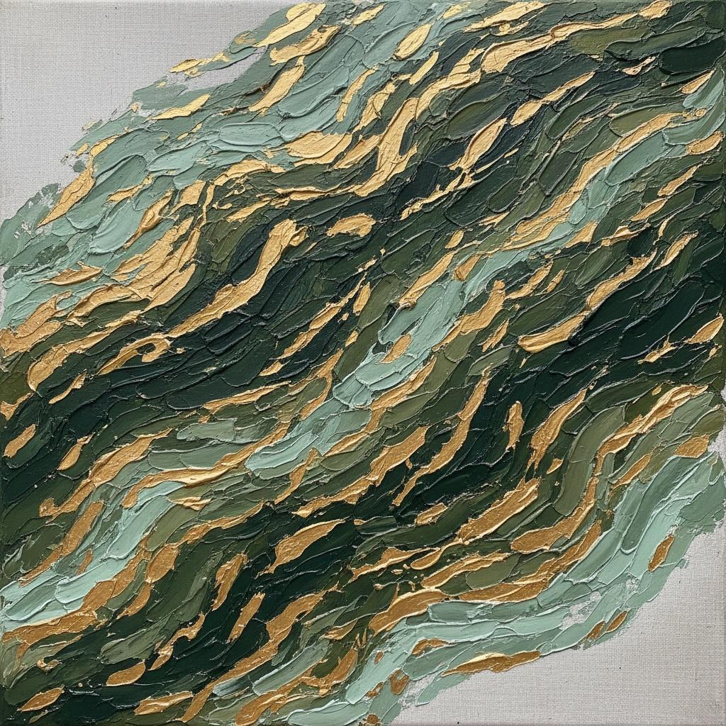 Gilded Verdant Strata: A Monumental Study In Flowing Forest And Gold — David Moreau