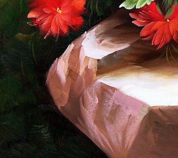 Impressionist Floral Arrangement on Stone Ledge - detail