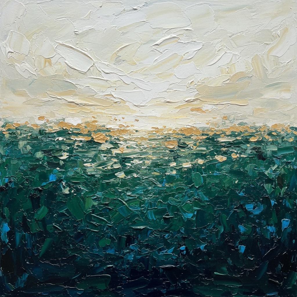 Ethereal Horizon: A Monumental Study In Gilded Light And Deep Emerald Depths — David Moreau