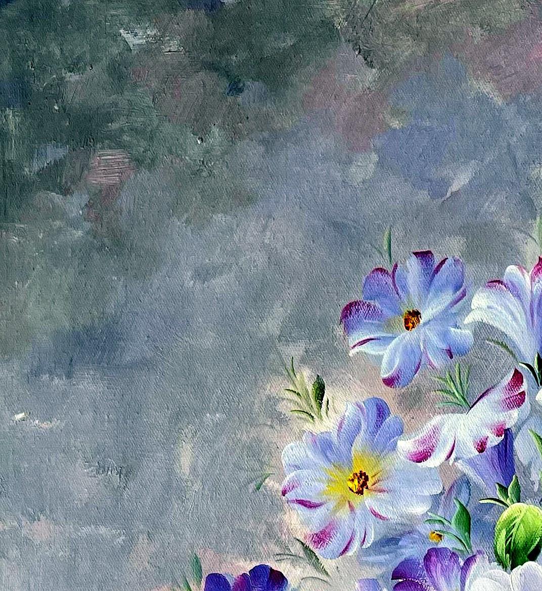 Lavender Blossoms in Blue Porcelain Vase - detail
