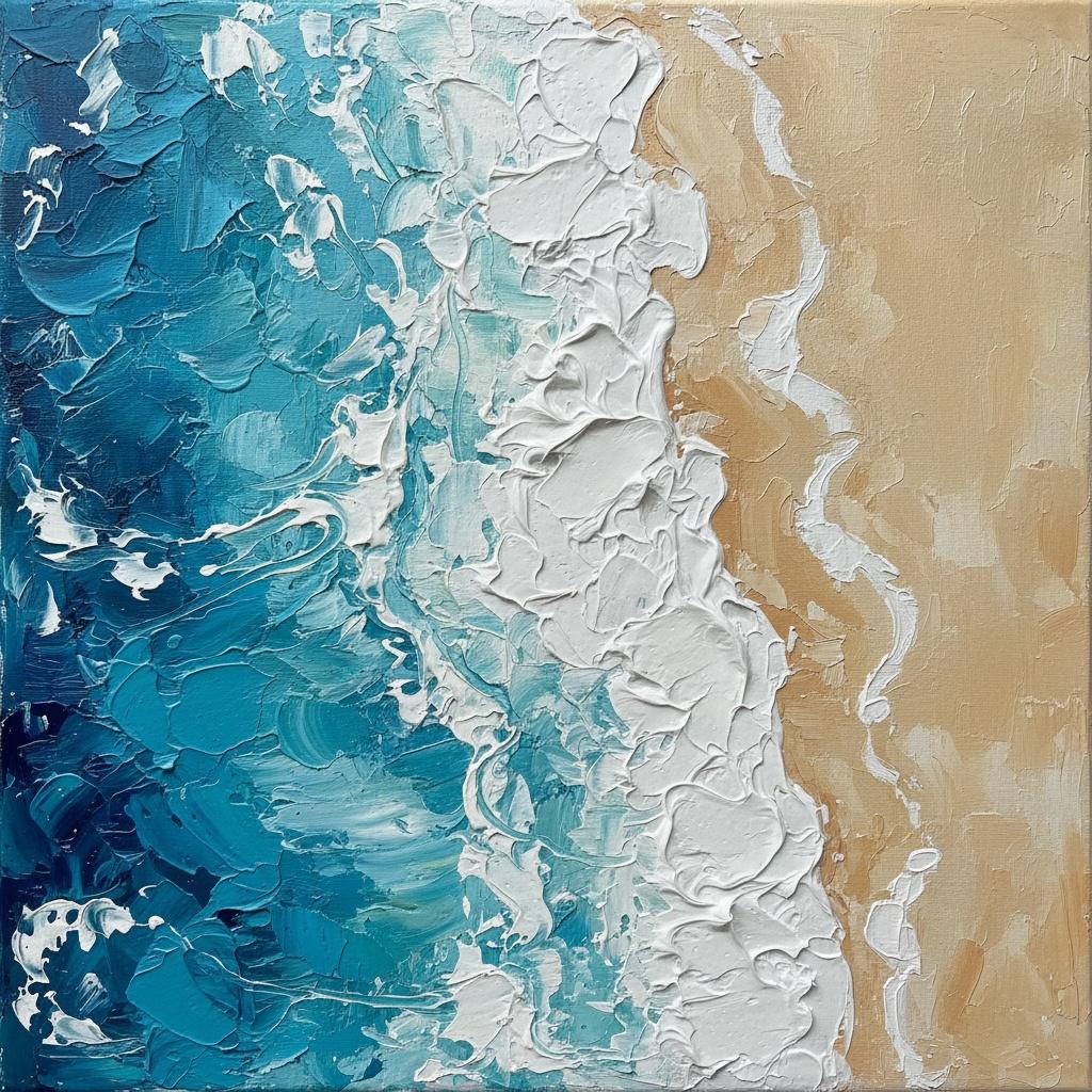 Cerulean Surge: A Monumental Study Of Impasto Tides And Ethereal Shorelines — David Moreau