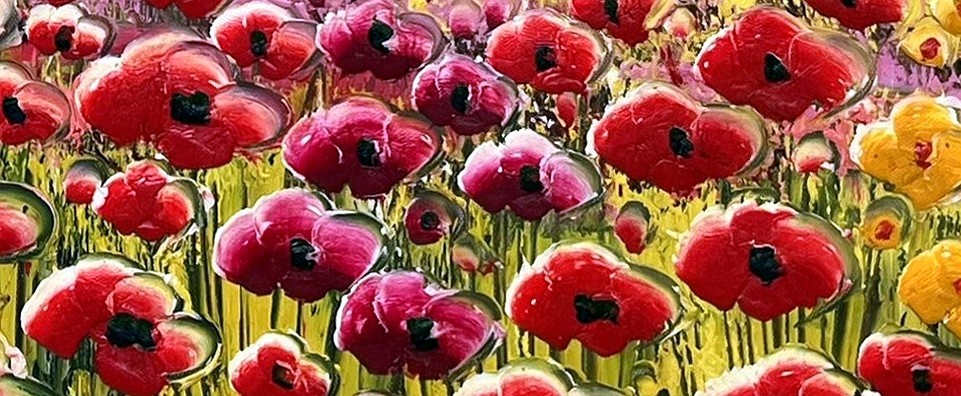 Impressionist Poppy Field and Coastal Village - detail